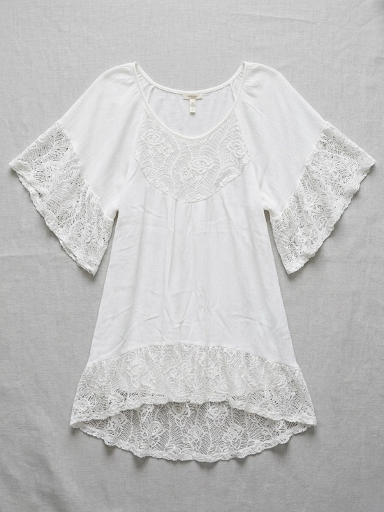 Saint Tropez West Tops - Saint Tropez West White Lace-Trim Boho Tunic/Dress